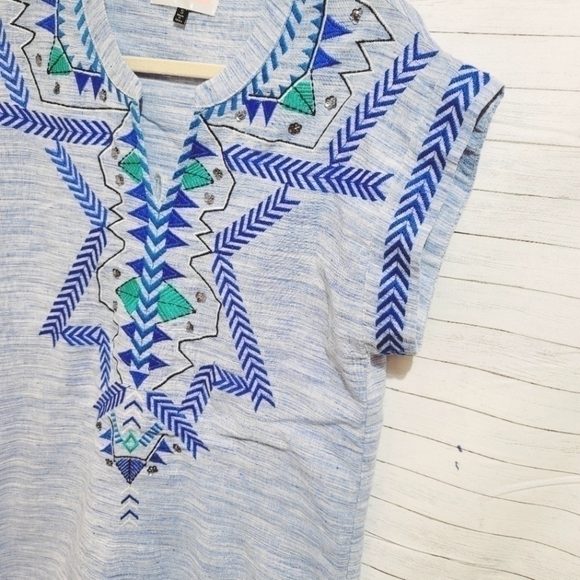 Luxe Apothetique 50% LINEN HEATHERED BLUE SHIFT DRESS, SZ SMALL - Picture 3 of 7